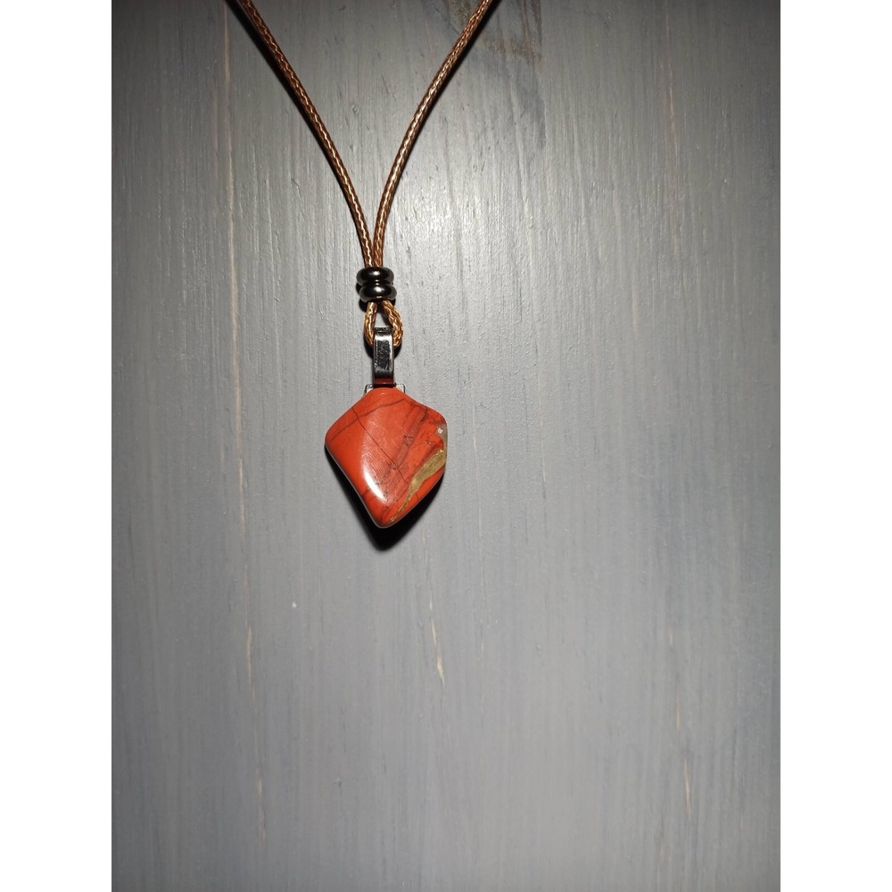 Brecciated Jasper Stone Pendant Necklace Brown Waxed Cord Adjustable 16.5in Boho - Picture 1 of 4